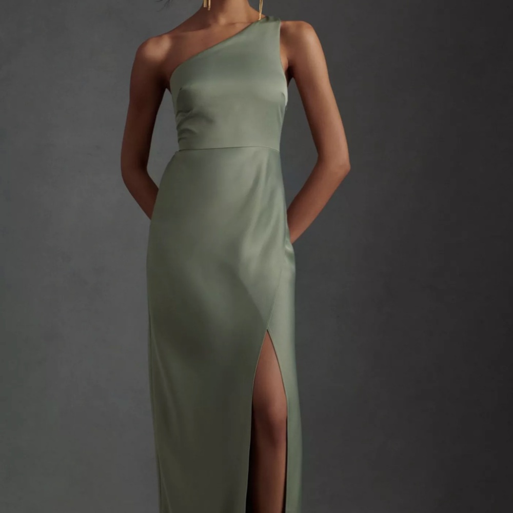 BHLDN Dylan One-Shoulder Satin Side-Slit Gown
